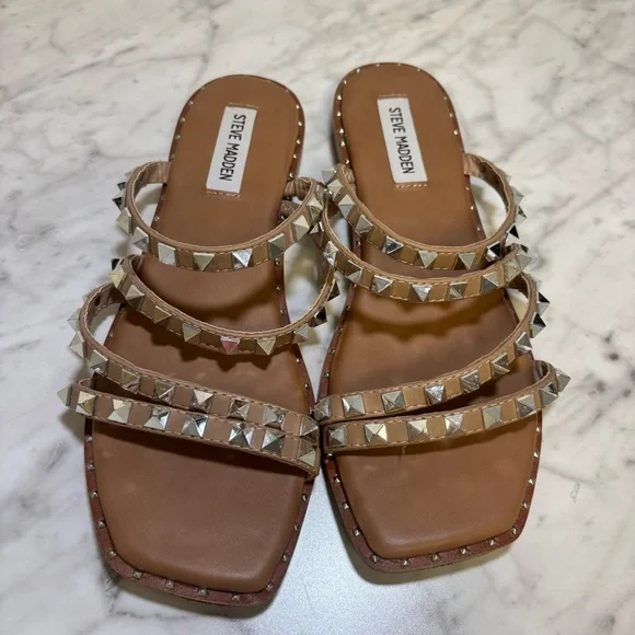 Steve Madden Skyler Tan Studden Sandals 8 WORN ONCE - Picture 2 of 14
